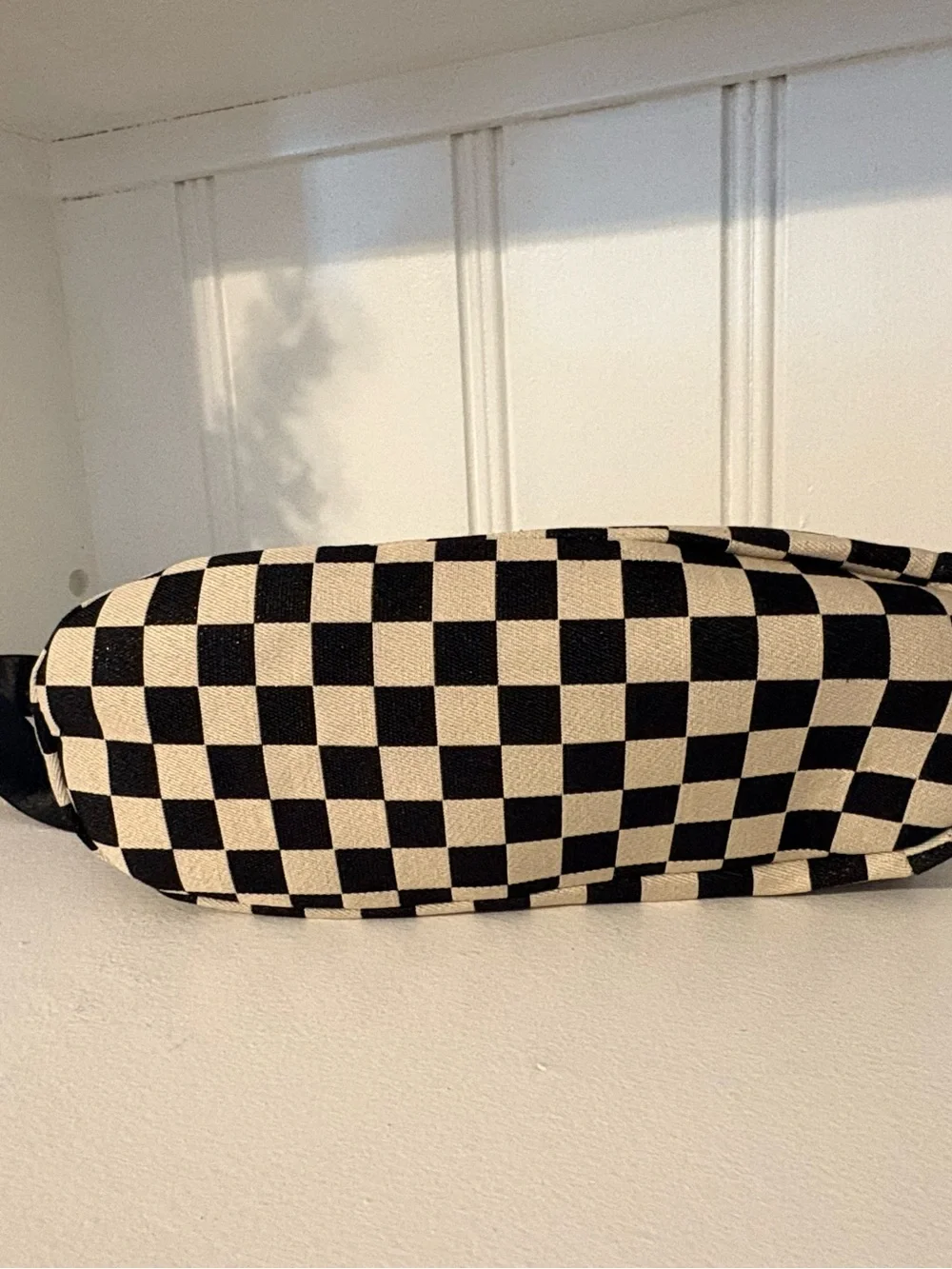 Checkerboard Canvas Backpack with Tan Trim